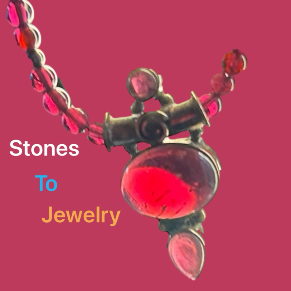 Unique, handmade, Garnet, and 925 Silver 18” necklace